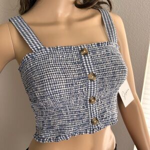 Japna brand Crop Top Blue & White Gingham with matching scrunchie